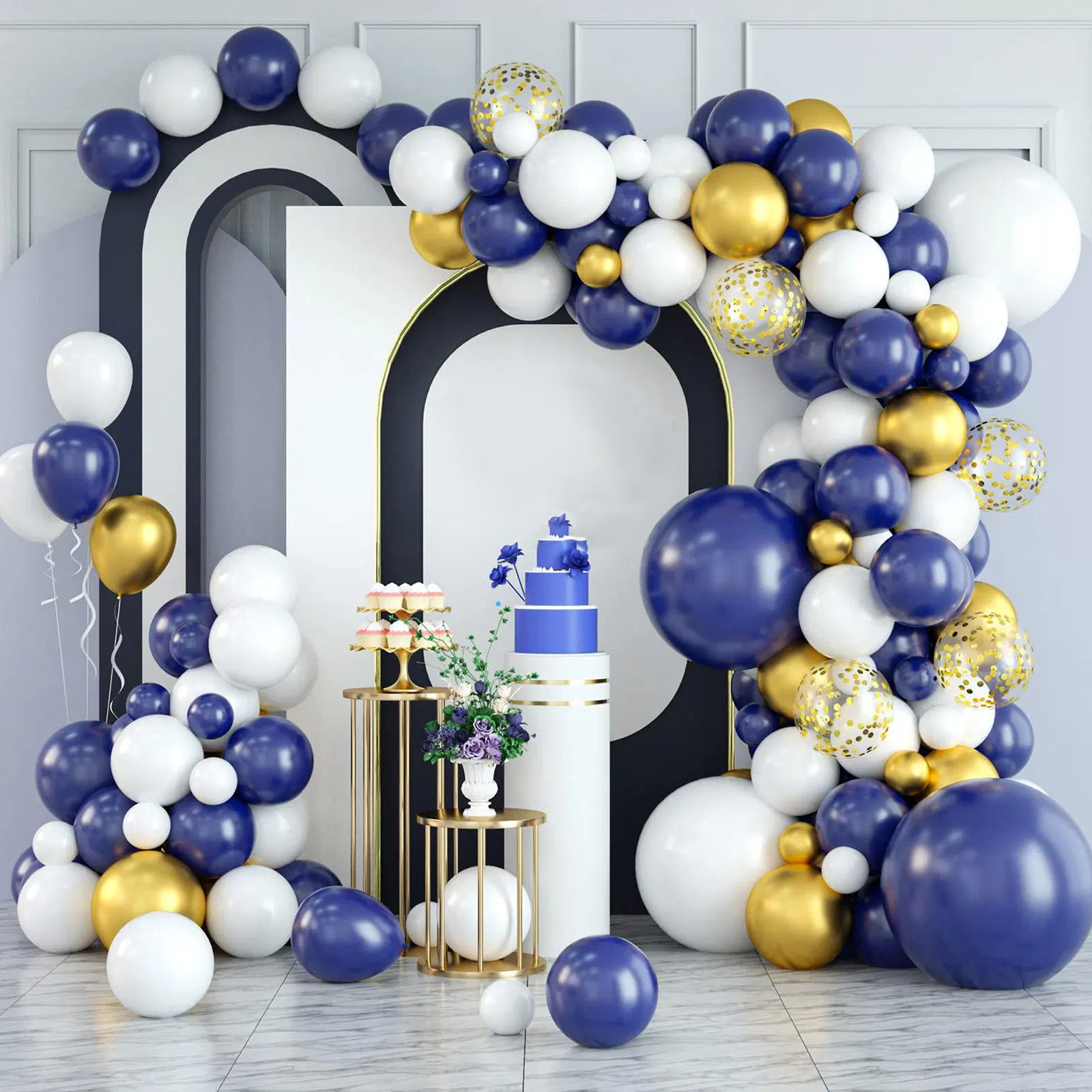 Chuveiro Nupcial 113PCS Navy Blue White Gold Balloon Balões Arrangement Arrangement para festas de aniversário para rapaz