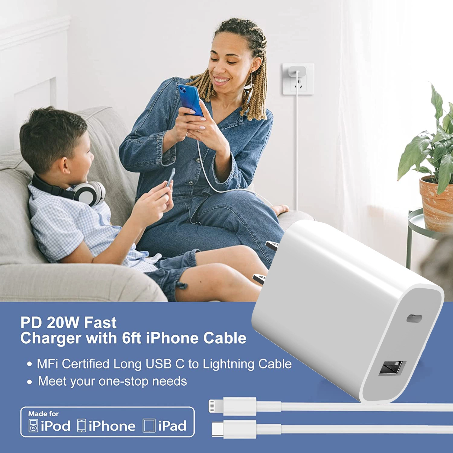 Total 40W Super Fast Cell Phone Charger for Samsung iPhone Xiaomi Pd 20W Us Plug Mobile Charger for Samsung QC3.0 20W Phone Charger Cell Phone Accessories