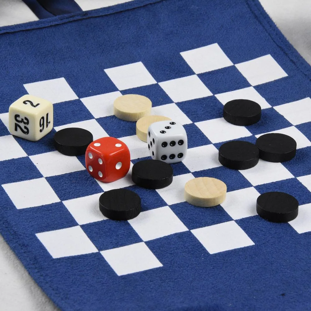 Custom blue Handmade Roll up Fabric Travel Chess Game Set