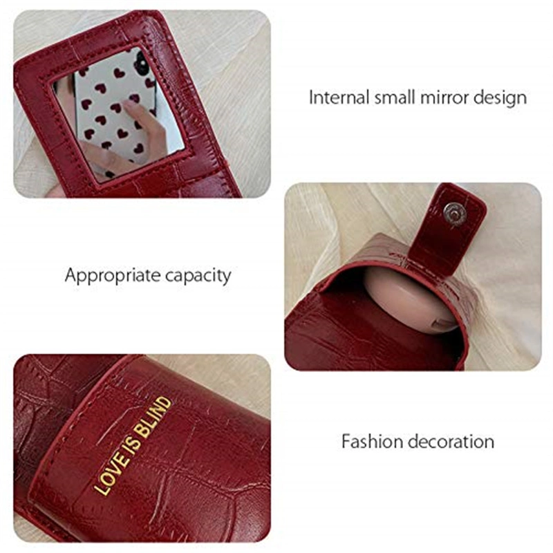 Leather Lipstick Case Holder Cosmetic Storage Kit with Mirror