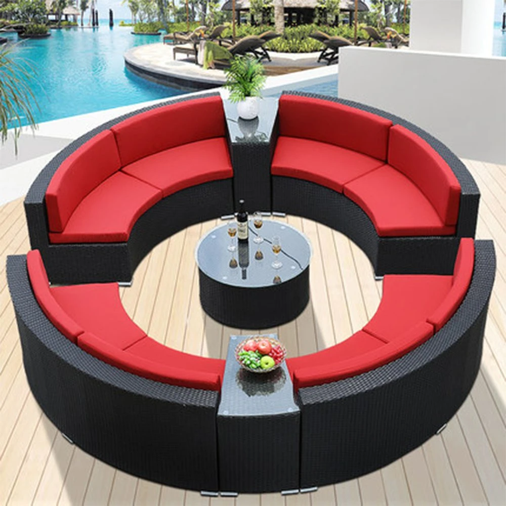 Hotel Villa Patio Outdoor Furniture Round 4 Seater Rattan Outdoor Garden Sofa Set