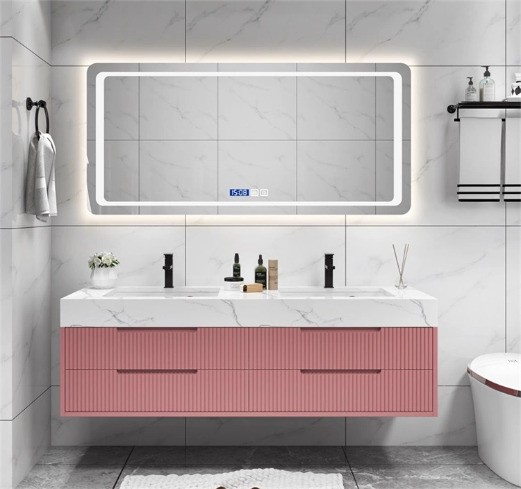 Meubles de salle de bains de luxe Cabinet nouvelle conception avec la peinture de contreplaqué étanche armoires de salle de bains avec LED miroir de courtoisie avec Rock du Cabinet du bassin de la plaque