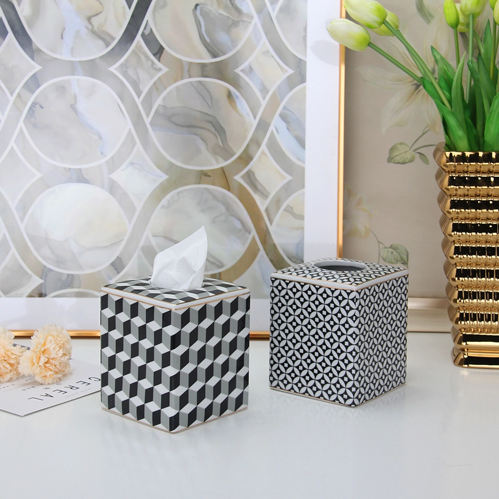 T017 Home Decor Modern Porcelain Black Square Tissue Box Elegant Ceramic Tissue Box Holder Wholesale/Supplier