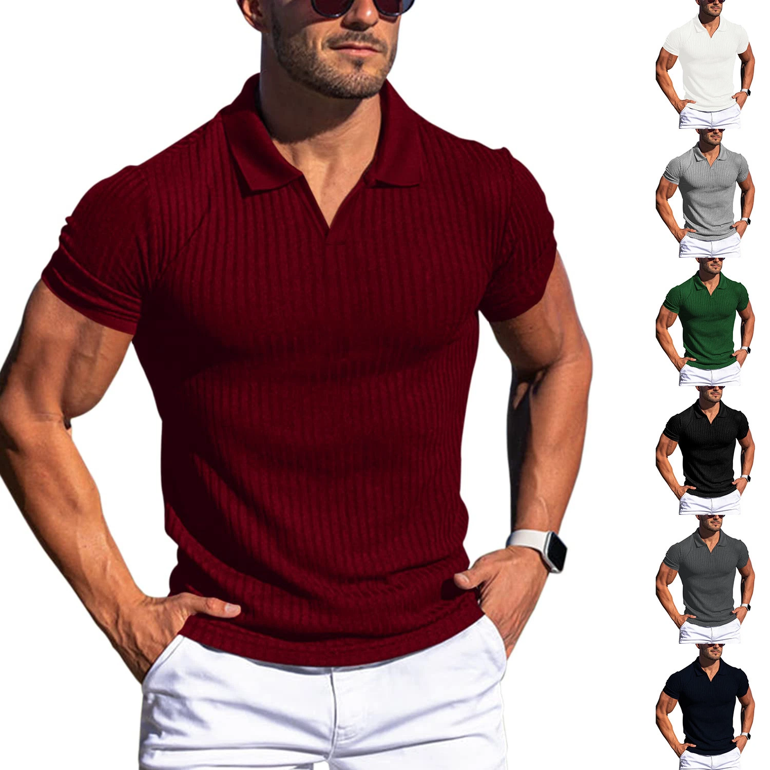 Custom Men Slim Fit High Quality Polo Shirt Custom Made Buttonless V Neck Polo Shirt