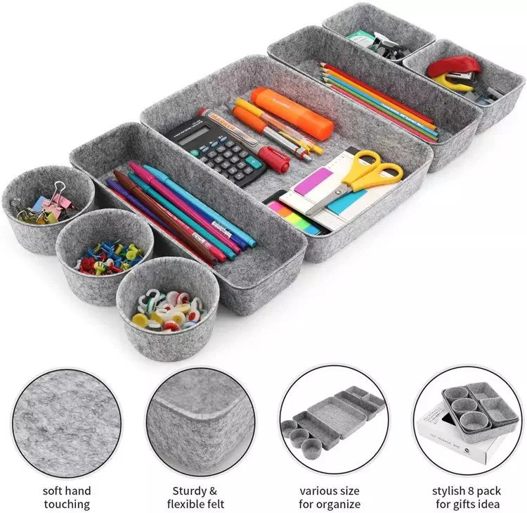 Felt Desk Organizer Pen Box Dividers Drawer Storage Organizer Bins Set