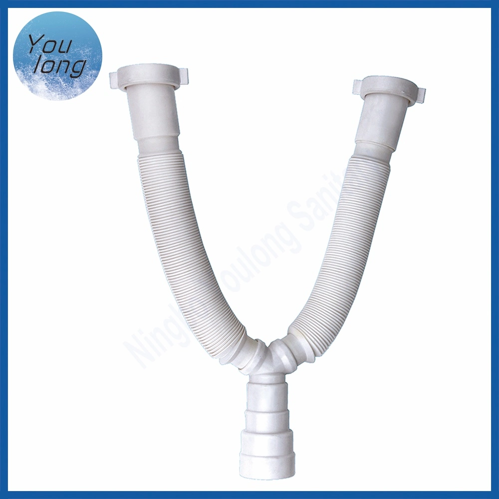 Tuyau de forme Y- Tuyau de purge flexible en PVC double évier de cuisine flexible de drainage