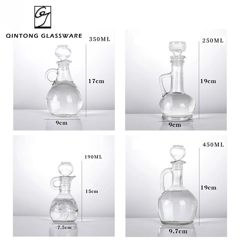 Wholesale/Supplier 190ml 250ml 350ml 450ml 6oz 8oz 12oz 15oz Transparent Sauce Vinegar Oil Dispenser Oil Glass Bottle with Unique Design Handle