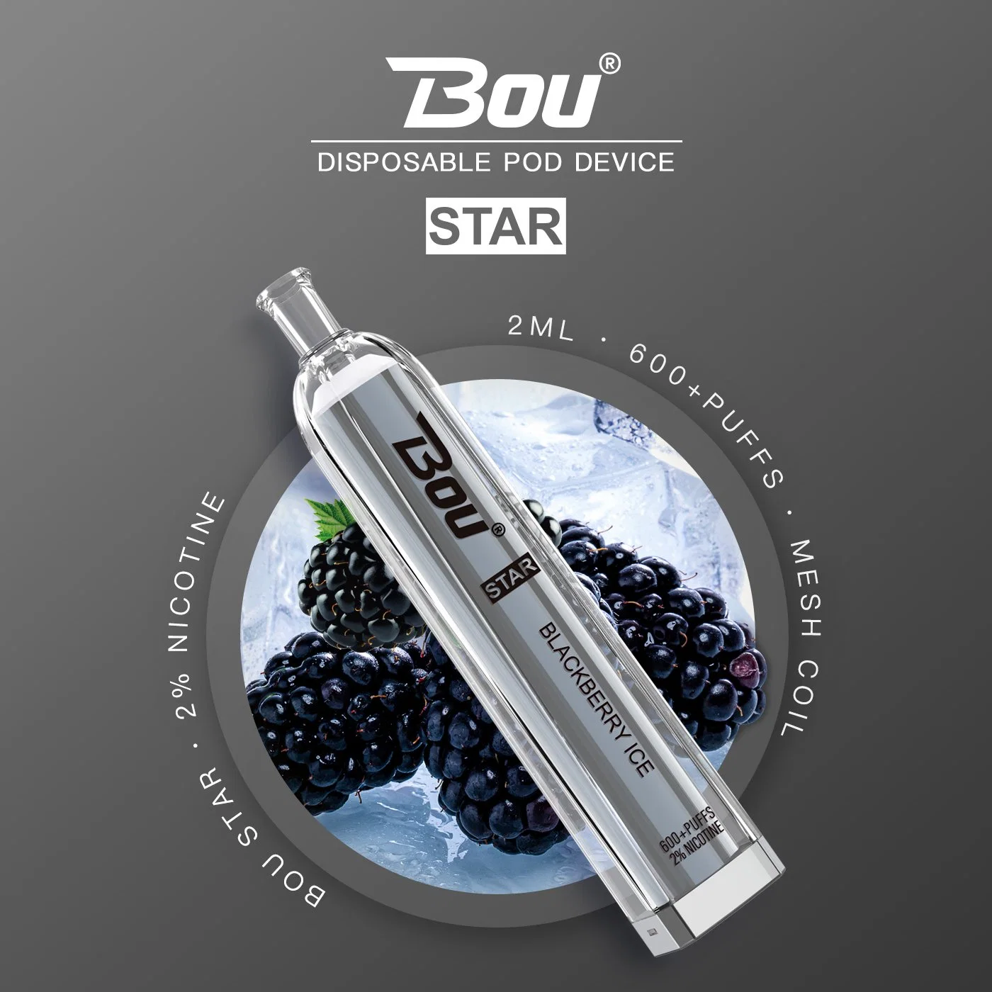 Disposable/Chargeable Vape Pen 500mAh Battery 2ml Bou Star Vape Cartridges Vaporizer Pen