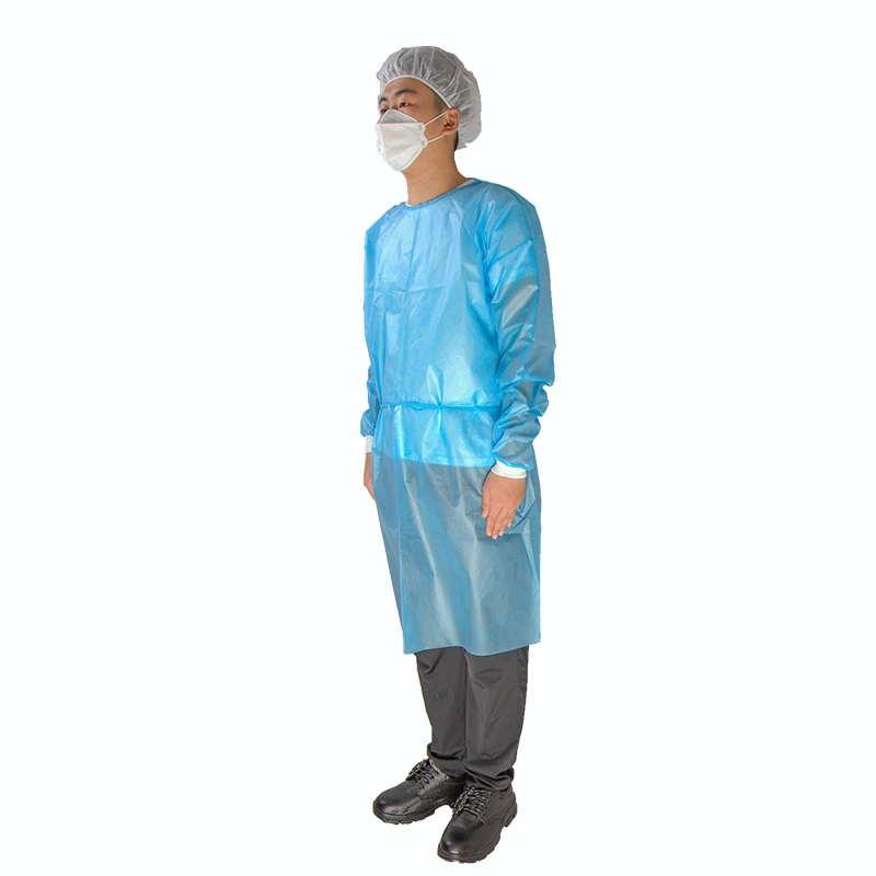 Guardwear OEM PP PE Non Woven Doctoral Disposable Gown Surgical Gown Elastic Knitted Cuffs Medical Isolation Gown