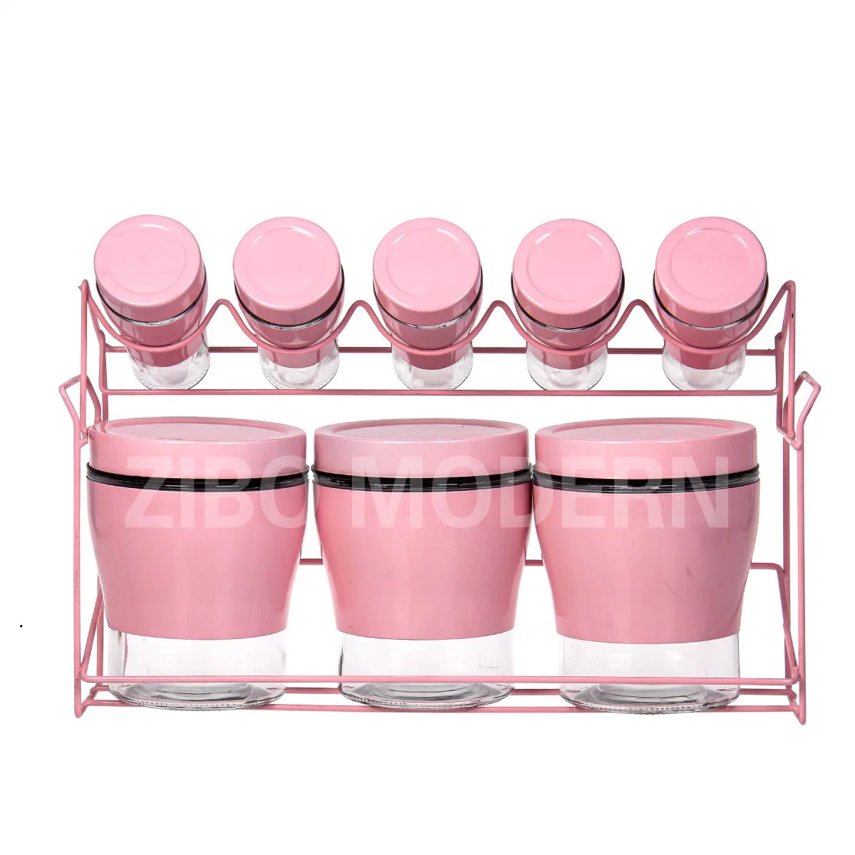 Enduit de métal de couleur rose de verre + Spice rack avec 6 porte-Shaker et 3 - Canister Spice Rack de stockage