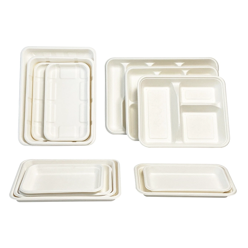 Assiette écologique biodégradable Vaisselle jetable en papier Plateau carré en bagasse de canne à sucre