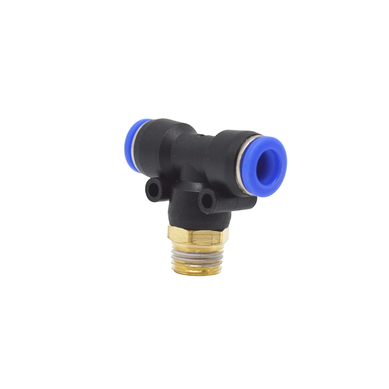 PBT Male Thread Tee Union Threaded-to-Tube 3 Way Nickle-Plated Push in Pneumatic Fitting