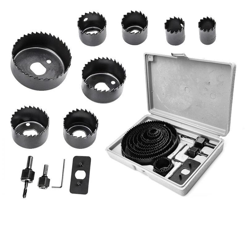 Hole Saw Set with Saw Blades Mandrels Drill Bits Installation Plate and Hex Key Ideal for Soft Wood, Plywood, Drywall, PVC