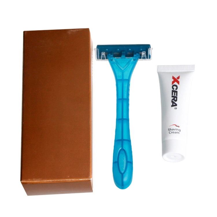 Kit de afeitado de hotel afeitadora de plástico desechable con crema de afeitar