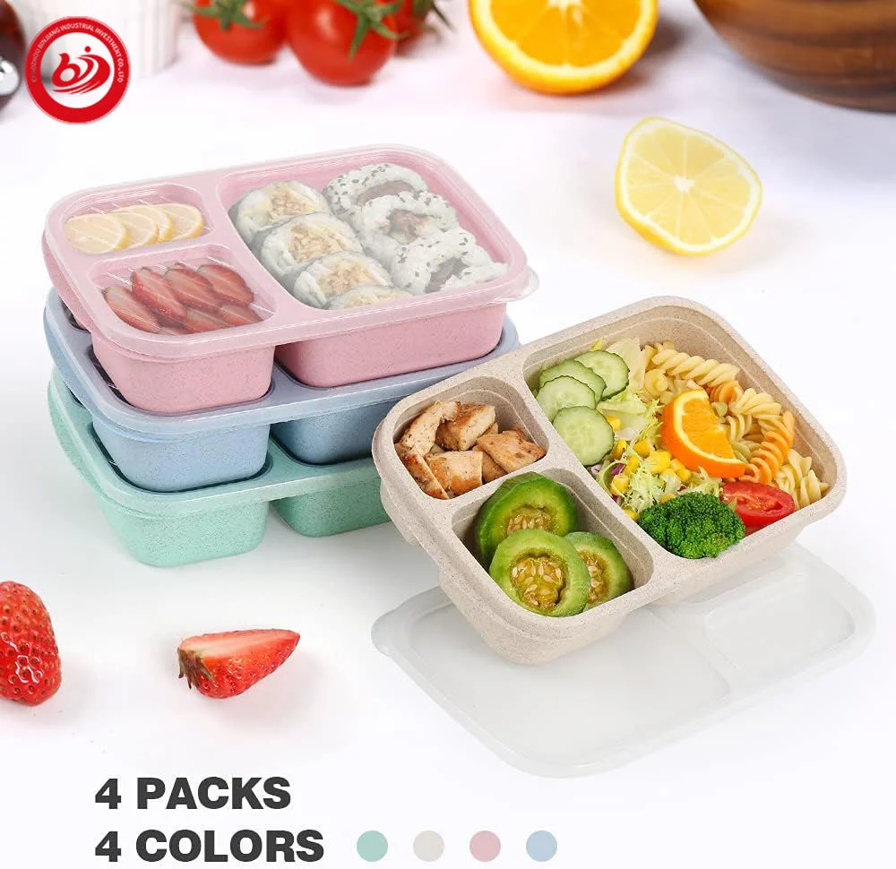 Comercio al por mayor de microondas portátiles ecológicas biodegradables seguro colorido paja del trigo Bento Box Lunch