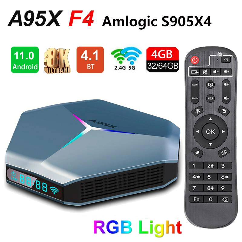 2023 Hot Sale Android 11 A95X F4 IPTV subscrição de 1 ano Code Amiogic S905X4 Smart TV Box 4K HD YouTube 5 g. Caixa de configuração WiFi RGB Light Super Speed
