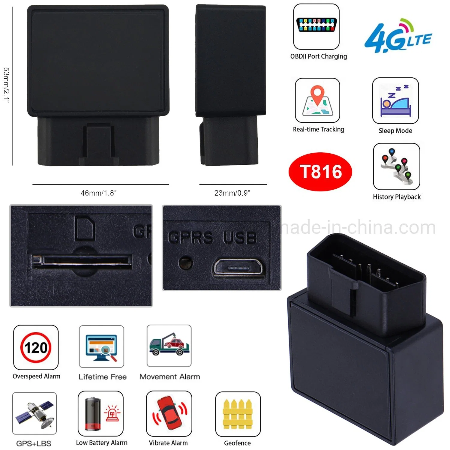 Real Time Google Map Tracking LTE 4G OBD Vehicle GPS Tracker for Car Truck Motorcycle T816