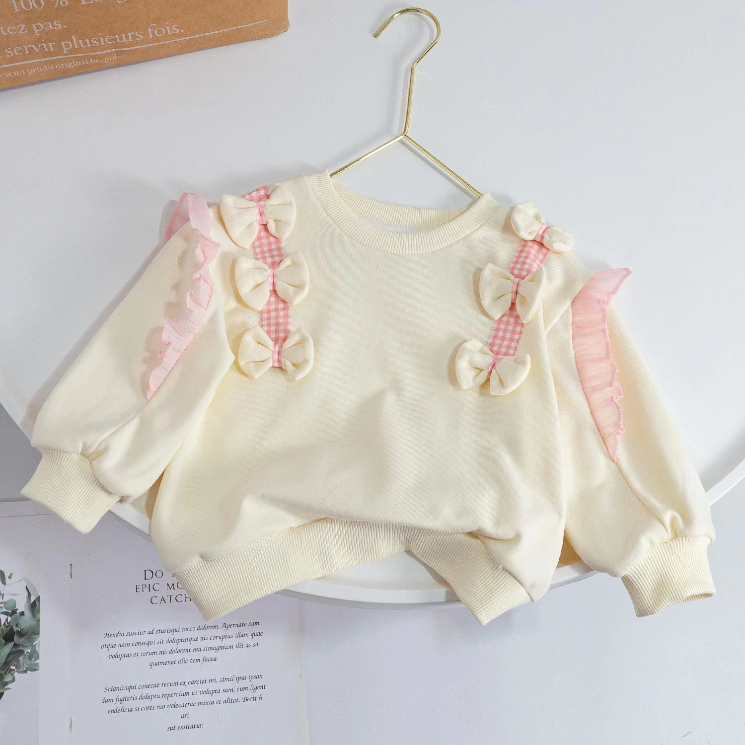 Chandail pour bébés filles vêtements en coton à col rond et manches longues pour enfants