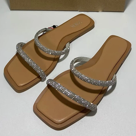 Fashion Rhinestone Flat Slip on Sandals