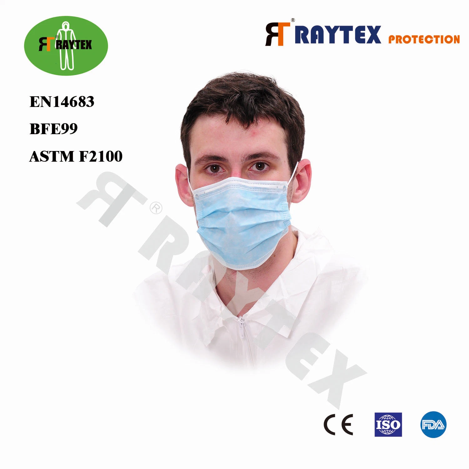 PP Stocked Medical Face Mask Anti Dust 17.5X9.5cm for Face Cover Protection Raygard 11031 White