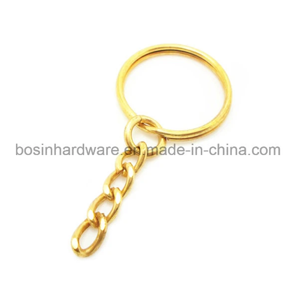 Gold Plated Metal Split Key Ring with Link Chain