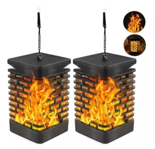 2023 Hot Selling Waterproof Battery Solar Flickering Flame Hanging Lantern Wall Light for Holiday Decoration Outdoor Garden