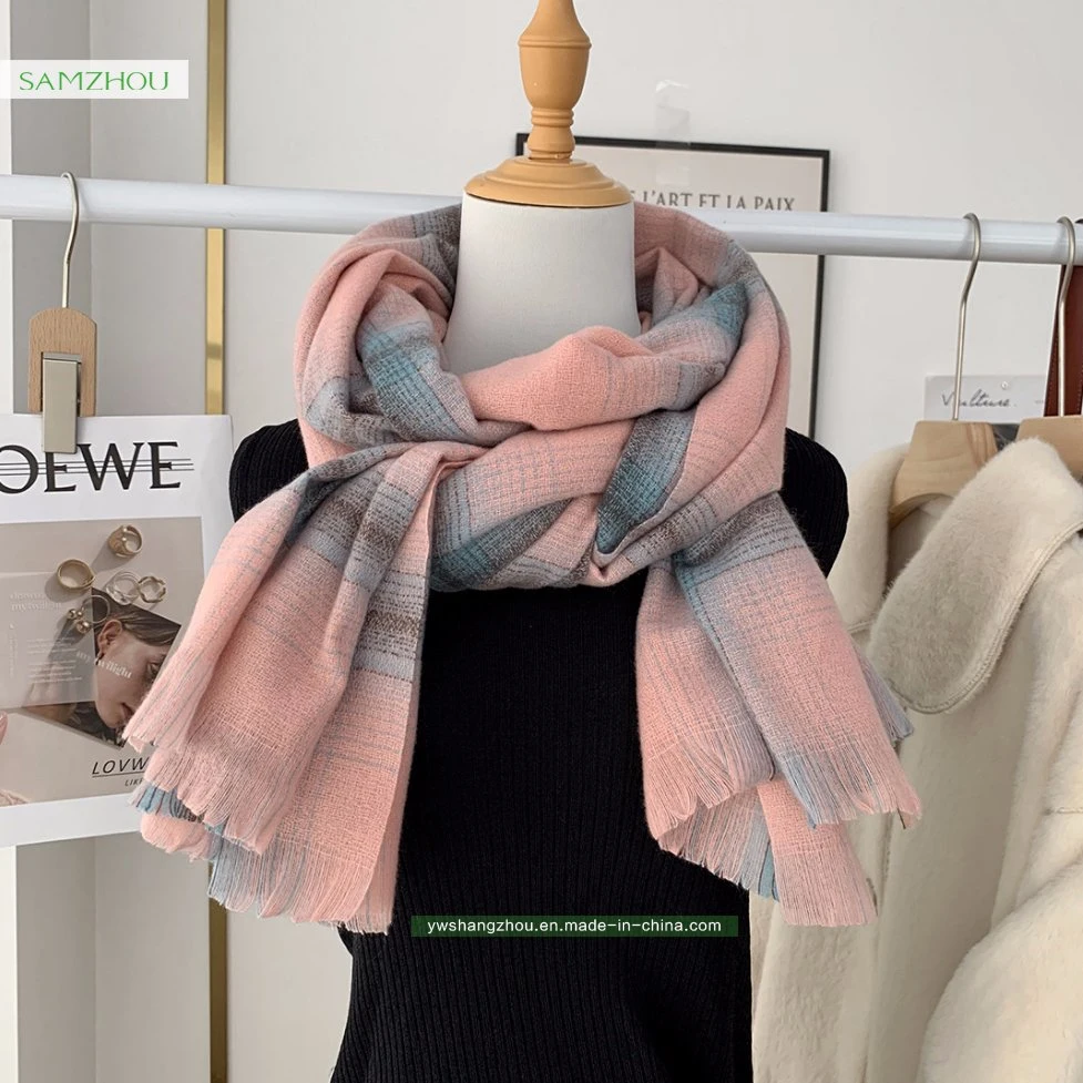 Soft Plaid Scarf Fashion Lady Cashmere Long Shawl with Tassel Winter