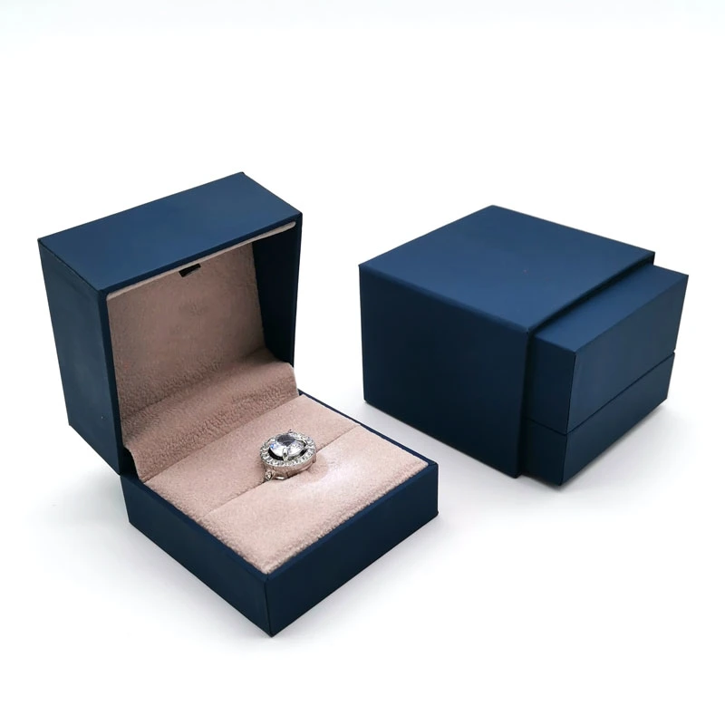 Embalaje de lujo personalizado de la caja de anillo Blue Engagement