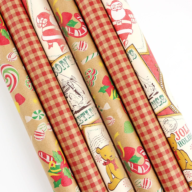 Papel de Embalaje de Navidad Vintage de papel Kraft Plaid Rojo San Valentín Regalo de Cumpleaños de gran tamaño de papel de envoltura de papel de embalaje