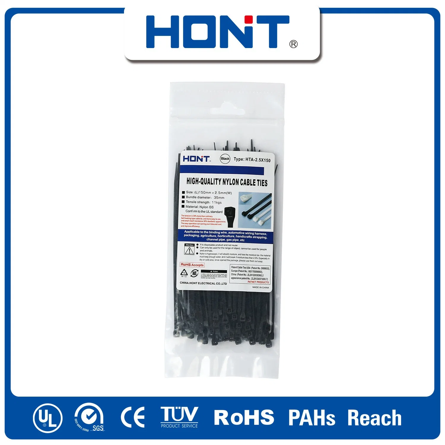 Hont 2.5/3.6/4.8/7.2/9/12 Plastic Bag + Sticker Exporting Carton/Tray Tie Zip