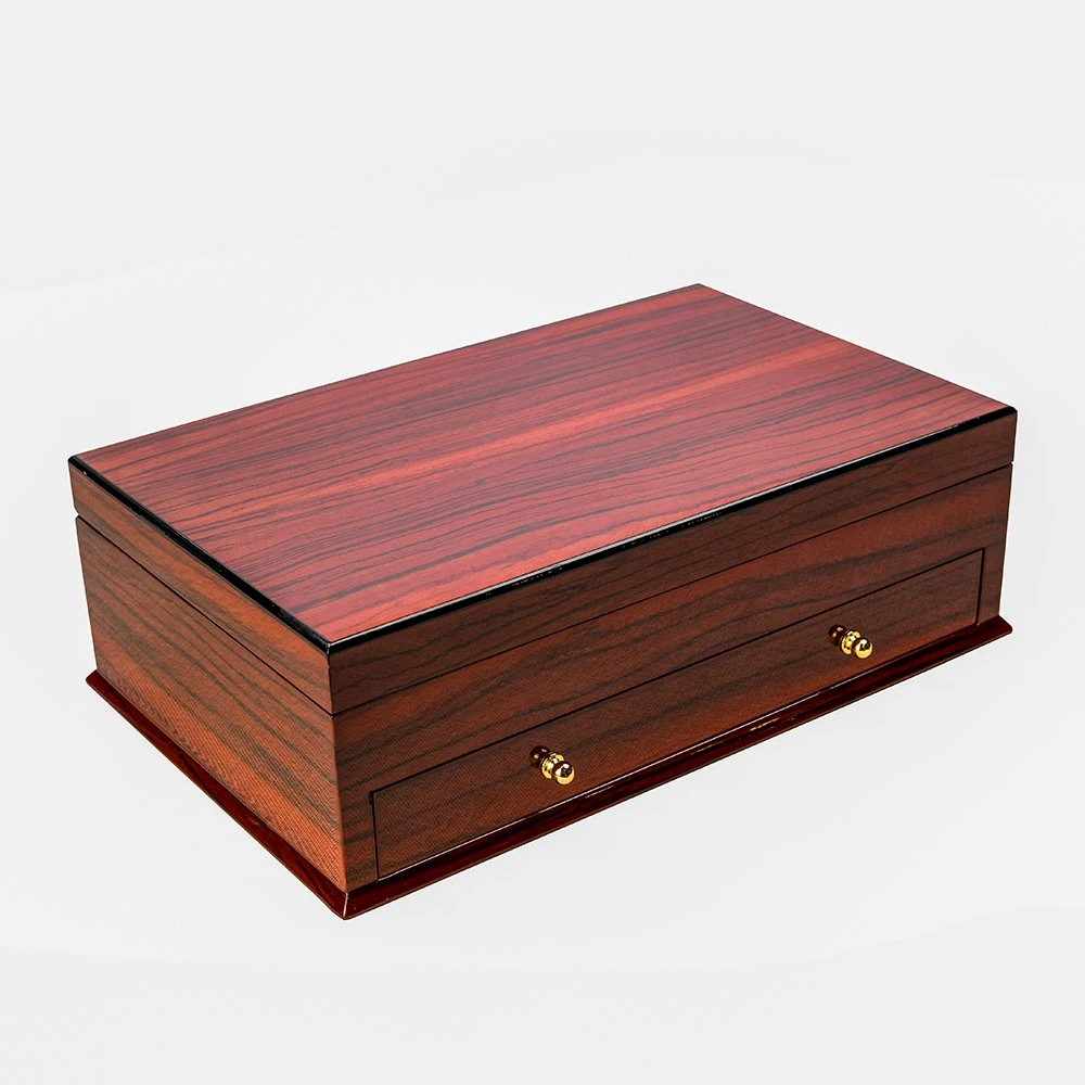 Wooden Grain Glossy Lacquer Double Layers Drawer Wooden Dates Box