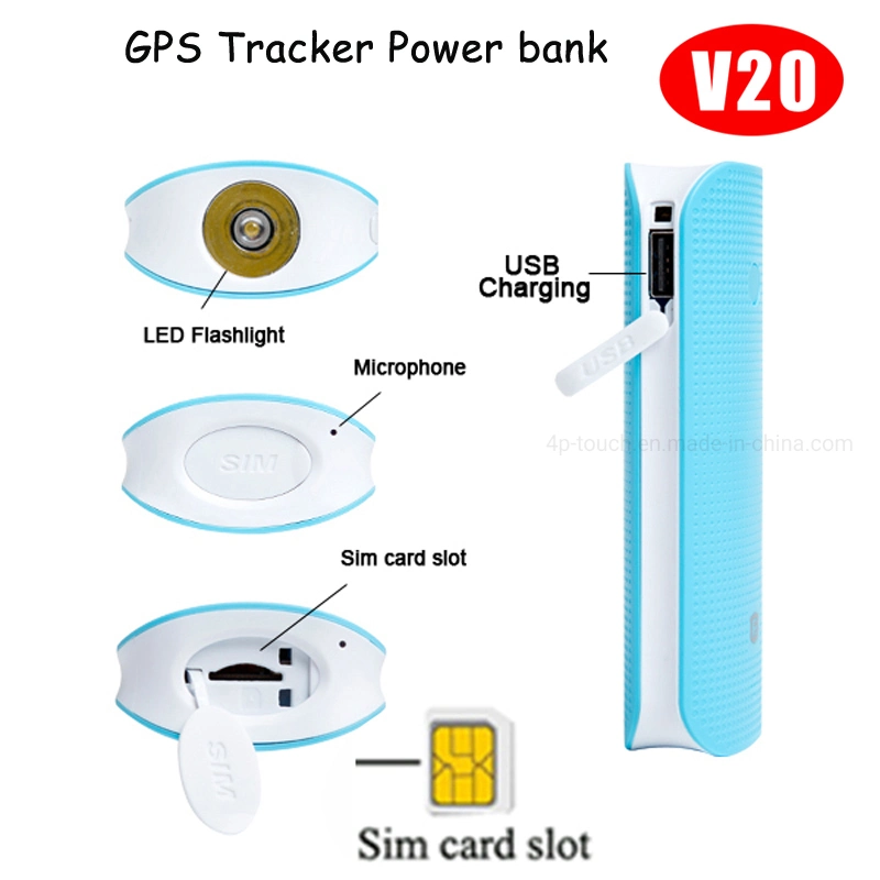 تم تطوير 2G GSM Torch Light Power Bank Global Universal الجديد جهاز تعقب GPS لتنبيه مغناطيس الباب مع جهاز مراقبة الصوت V20