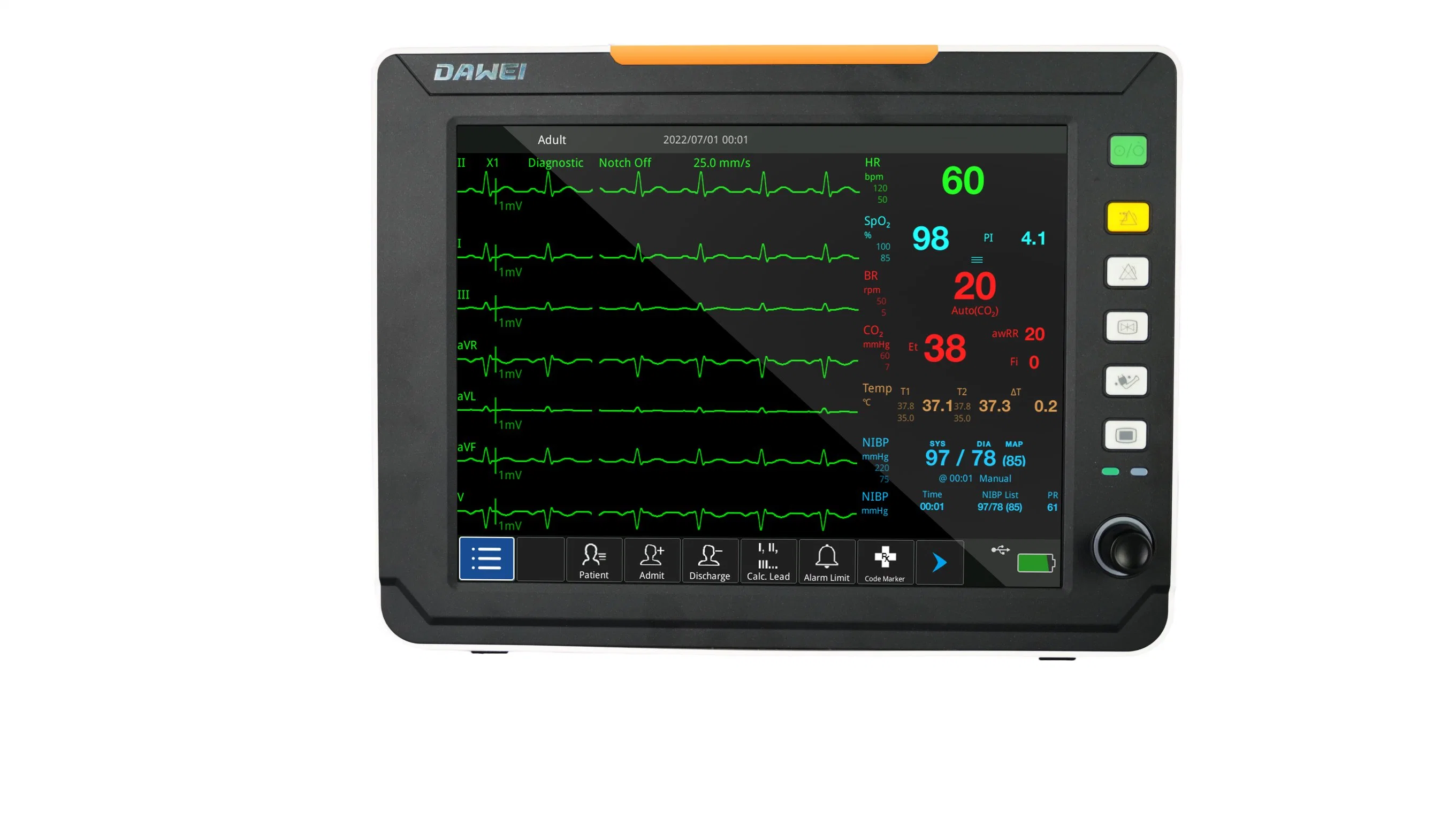 Medizinisches EKG-Handheld-System zur Überwachung mehrerer Parameter Krankenhaus-Vitalparameter-NIBP Preis für tragbare Patientenmonitore mit CE/ISO-Zertifikat