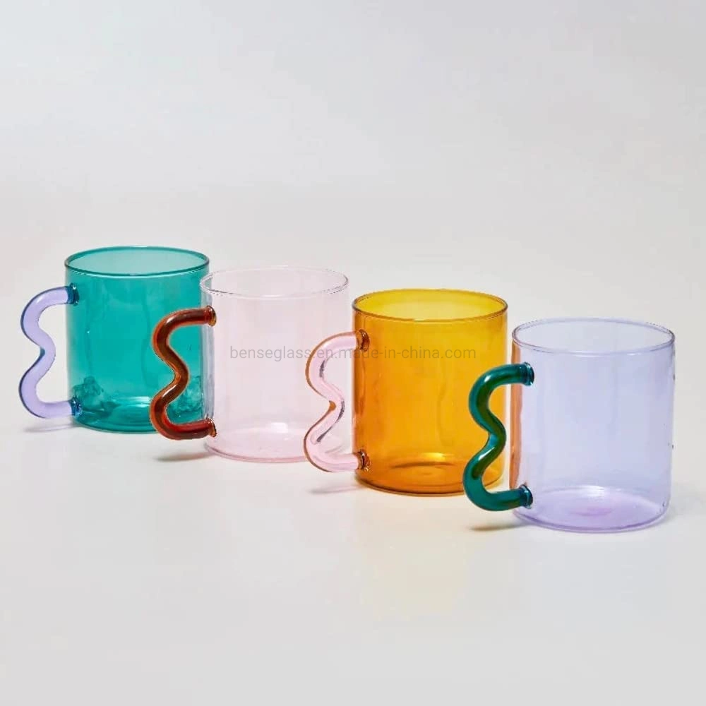 Glass Coffee Mugs - Set of Four - Mug Set - Amber Glassware - Cocktail Glasses - Water Glasses - Glassware Sets Pink