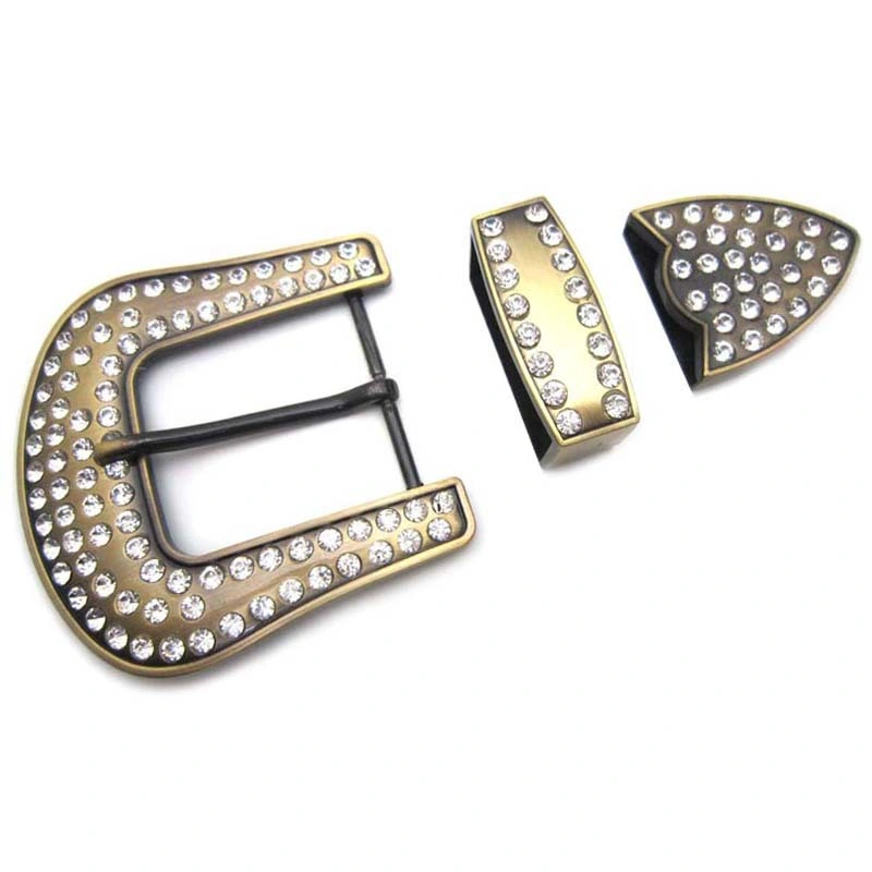 Western Style Rhinestone Metal Pin Belt Buckles Set for Belts 40 mm