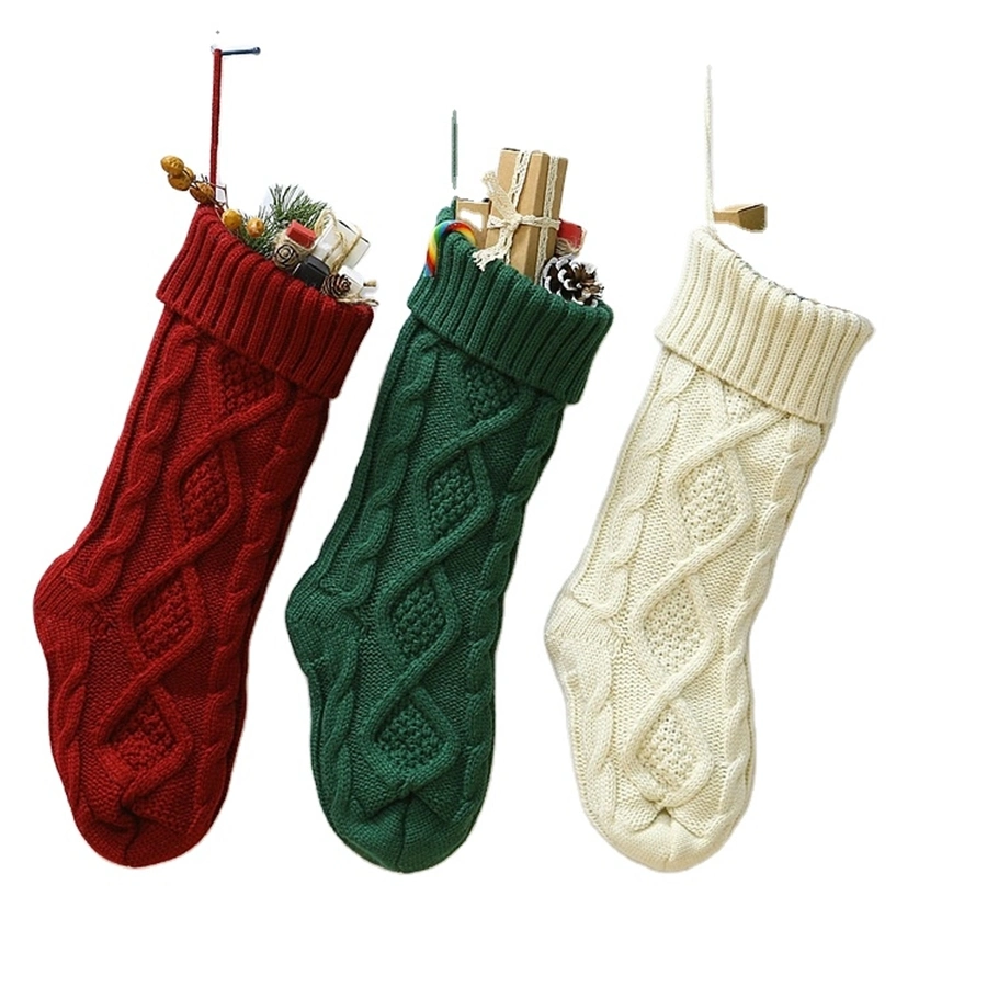 Large Hanging Cable Knitted Christmas Stockings Classic Personalized 18 Inches Christmas Decorations