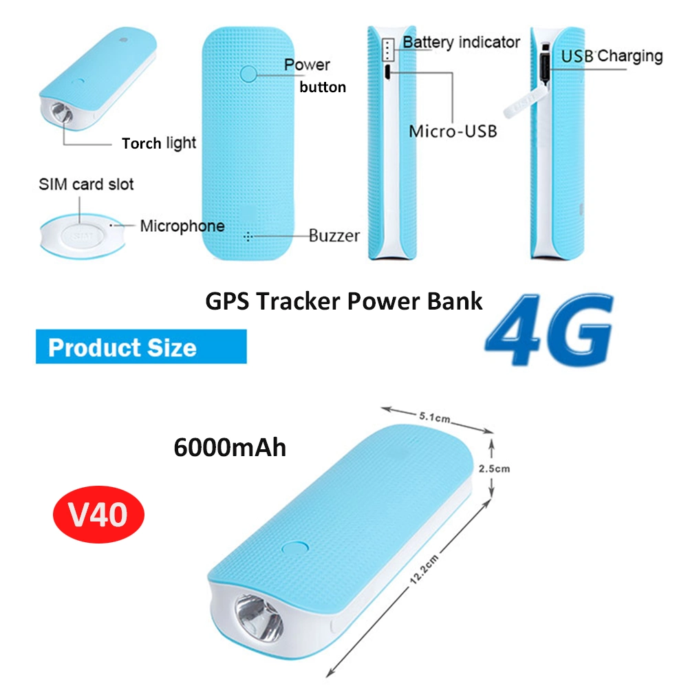 Seguridad cargador de teléfono móvil portátil 4G Banco de energía humana Dispositivo de rastreo GPS V40