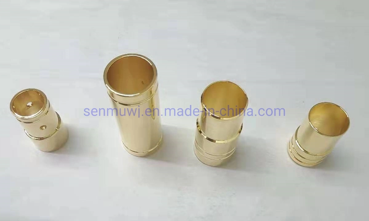 24K Gold-Plated, Engraved CNC Turning Brass Part for Power Cable Connector