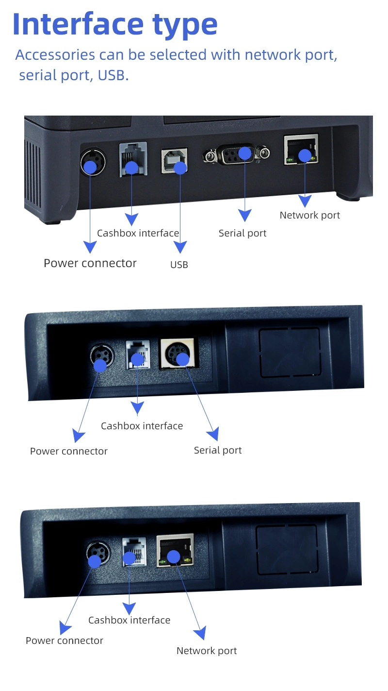 طابعة حرارية بقياس 80 مم POS مع واجهة تسلسلية/USB/Ethernet