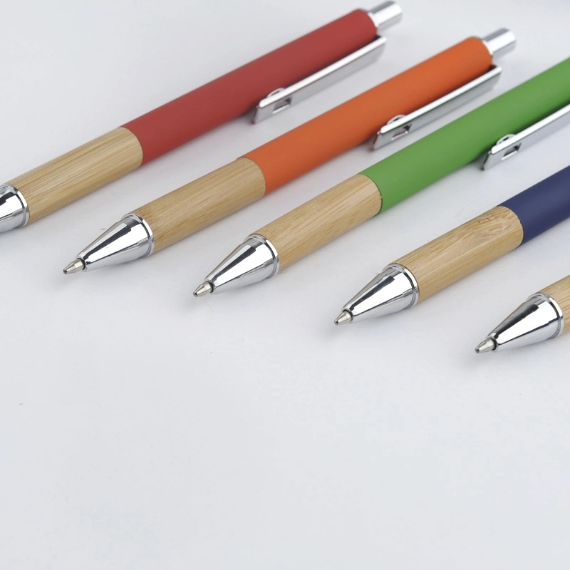 Grossista Stationery cartão de oferta personalizado Bamboo alumínio Metal Click Ball Pen