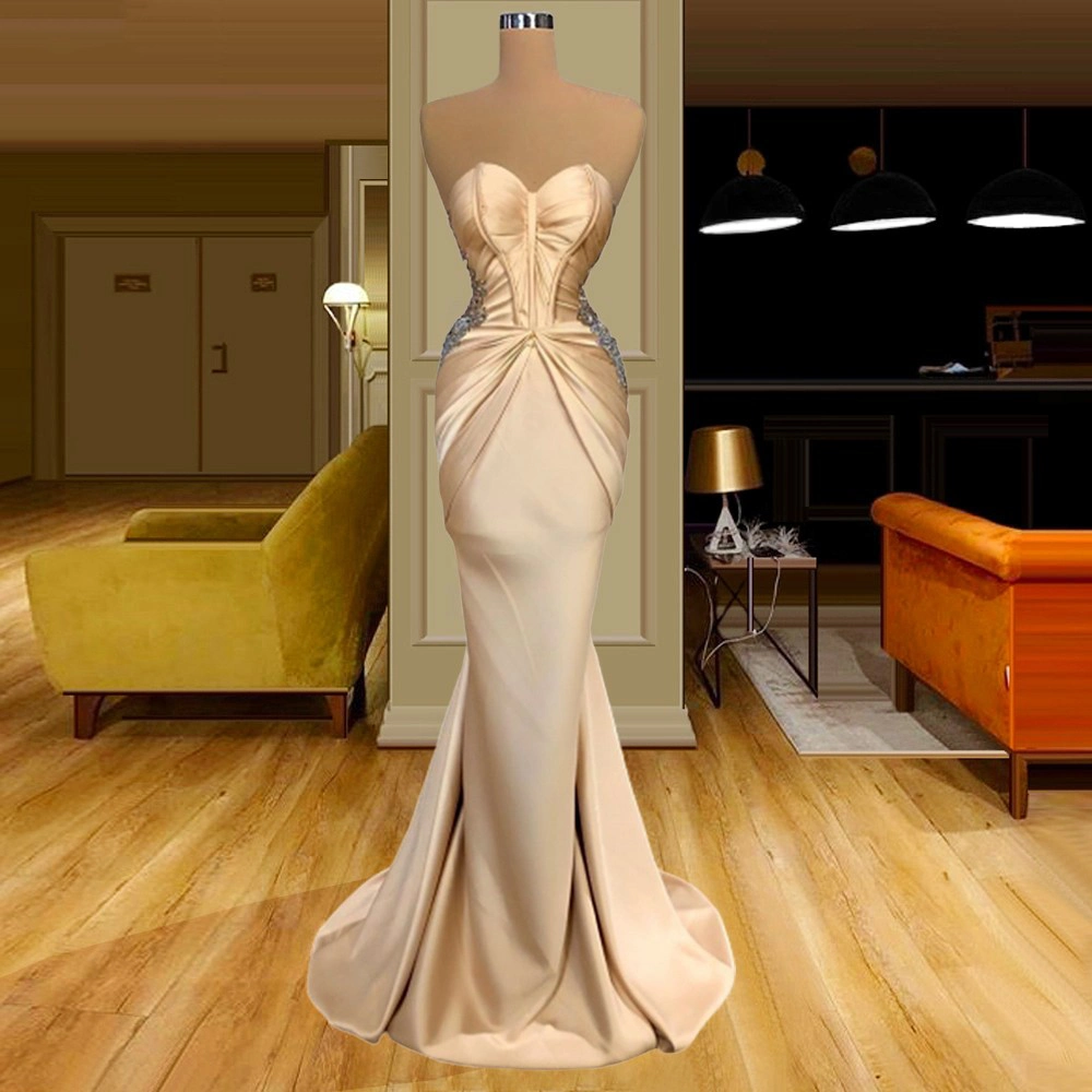 Strapless Bridal Evening Dresses Pleated Satin Party Prom Gowns Lb2930