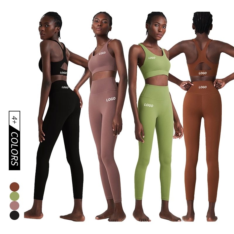 2023 Venta Caliente China Fábrica Mujeres Compresión Suave Ajustable Rápido Secado Ropa Deportiva Conjunto de Leggings y Sujetador Alta Resistencia Gimnasio Traje de Entrenamiento