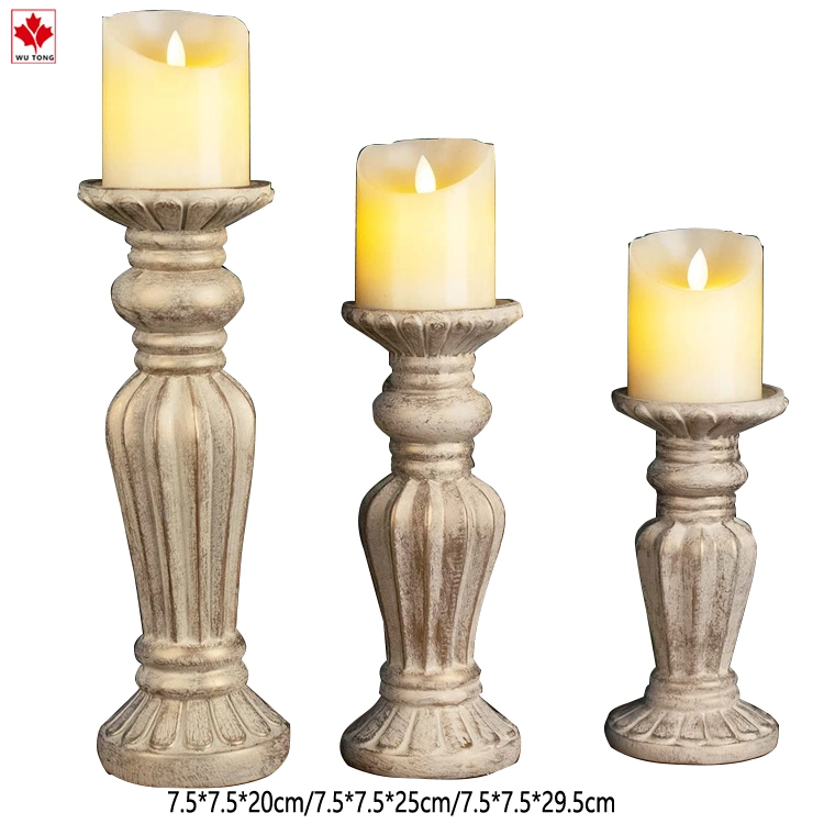 Custom Resin Columnar Candle Holder Set Retro Country Style Table Decoration