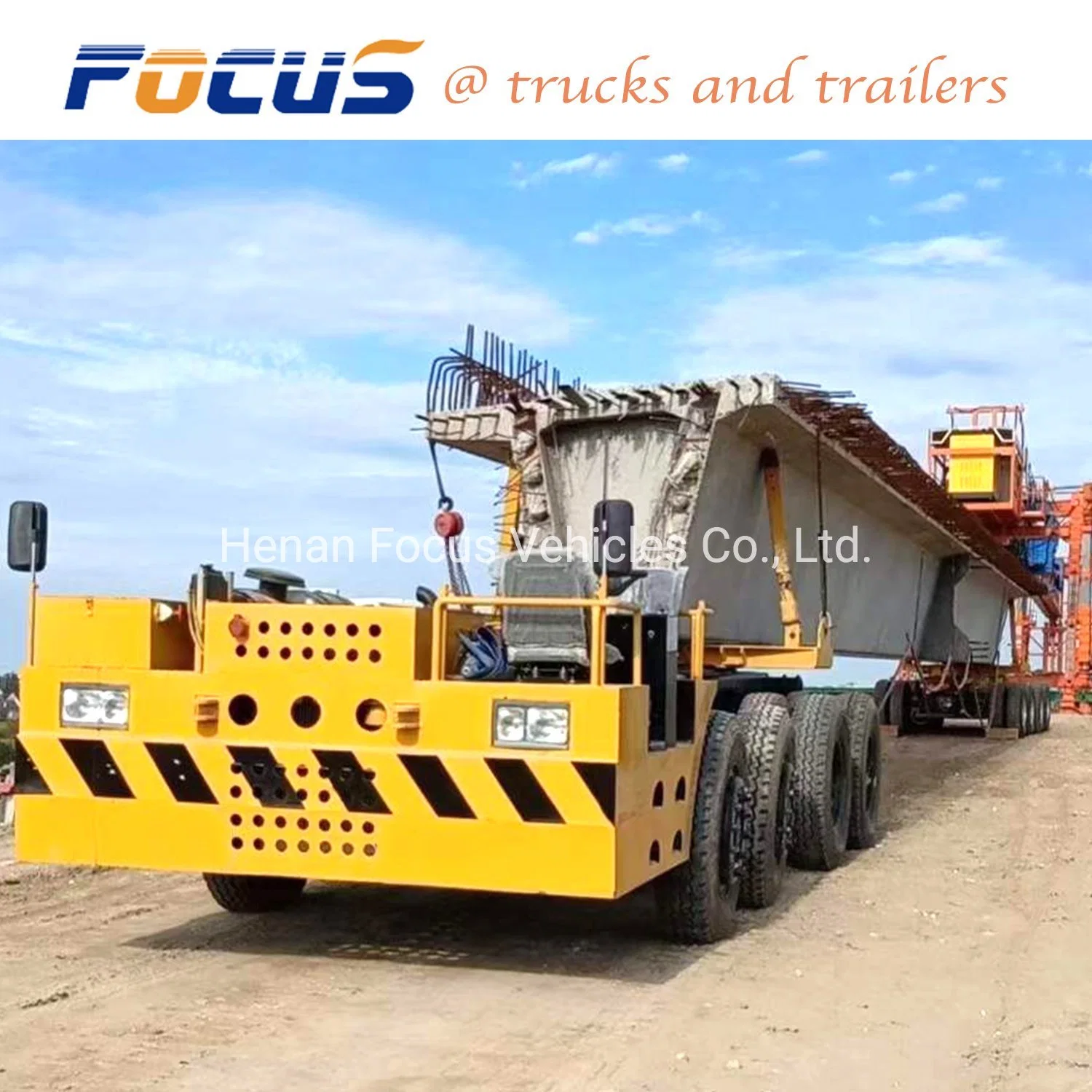 Self-Steering Beam Carrier Trailer to Transport Concrete Beams Bridge, Steel and Precast Concrete Beams