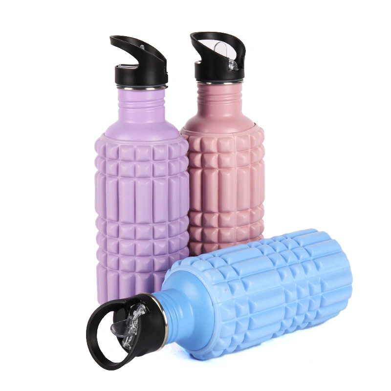 Rouleau en mousse en acier inoxydable écologique Sport bouteille bouteille d'eau chaude en silicone pliable Bo