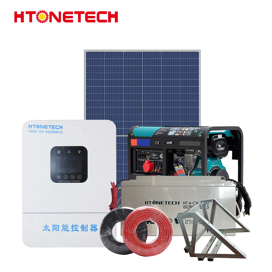 Htonetech 10 Kw off Grid Solar Power System China 8kw 10kw Solar Panel 150 Watt Mono Auto Start Diesel Generator 10 Kw Solar System Hybrid Lithium Ion System