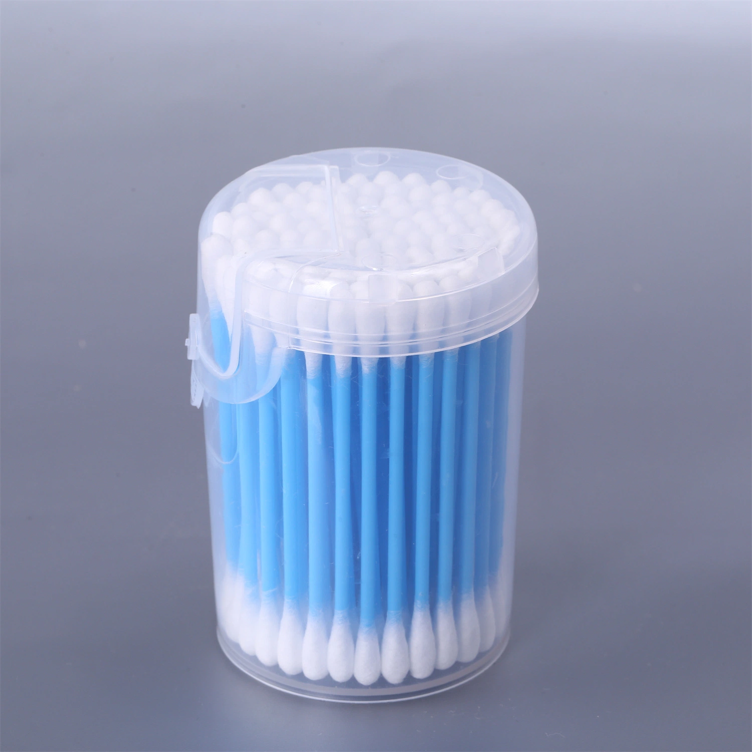 OEM Ear Cleaning Plastic Square Jar Flip Lid 100PCS Rose Pink Blue Cotton Swabs