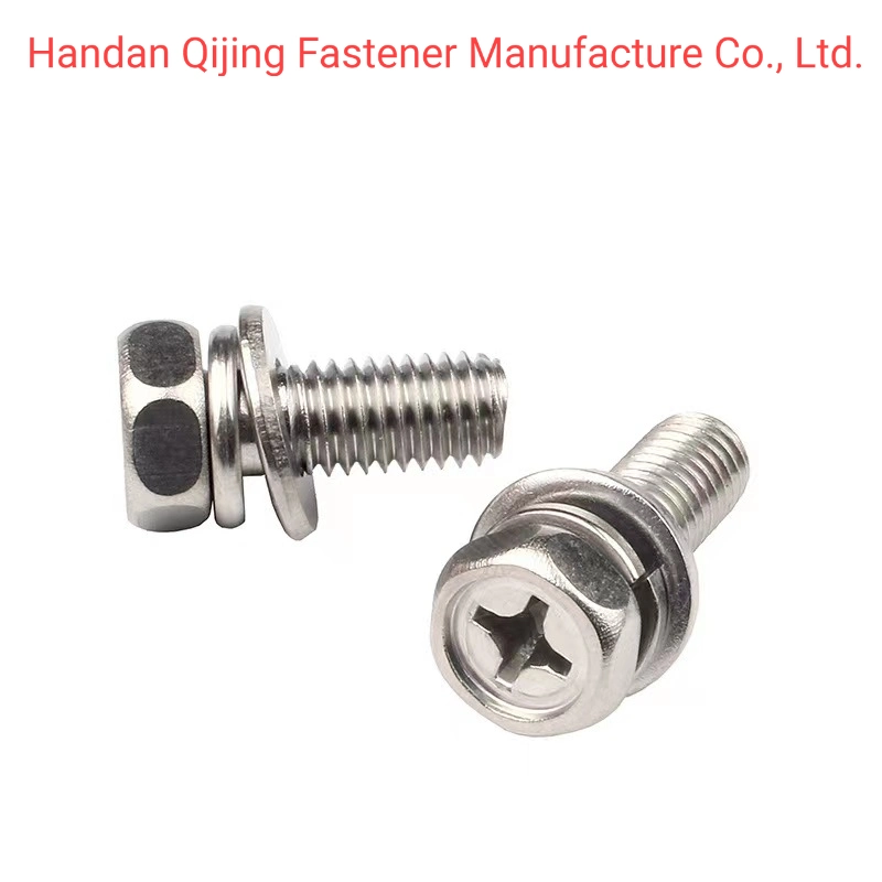 Cross Recessed Hex Head Combination Assembling Screw Assembly Screw with Washer and Spring Washer Carbon Steel Q235