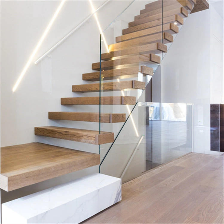 Modern Indoor Wooden Straight Floating Staircase Design for Home Use