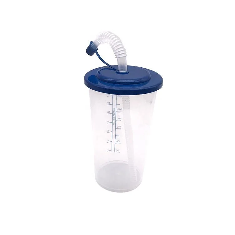 Insulated Clear Plastic Cup Mug for Hospital with Handle Lid and Straw